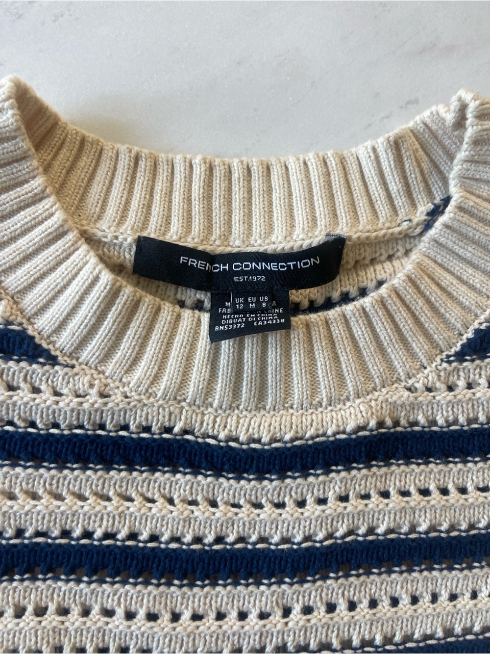 French Connection Cream & Navy Striped Crewneck Sweater